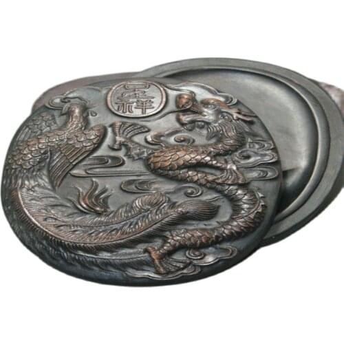 Fine Chinese Old Wa Shi Stone Inkstone With Exquisite Carving Dragon Phoenix