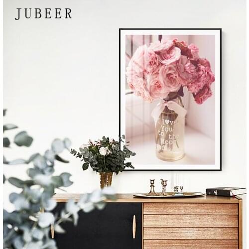 Scandinavian Style the Picture Pink Flowers Posters and Prints for Living Room Decoration Pictures Canvas Wall Art Home Decor