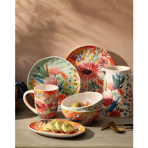Ceramic Dinnerware Under Glaze Soup Noodle Bowl 460ml Mug Cup 1L Teapot American Plate Bowl Set Oven Use INS Tableware