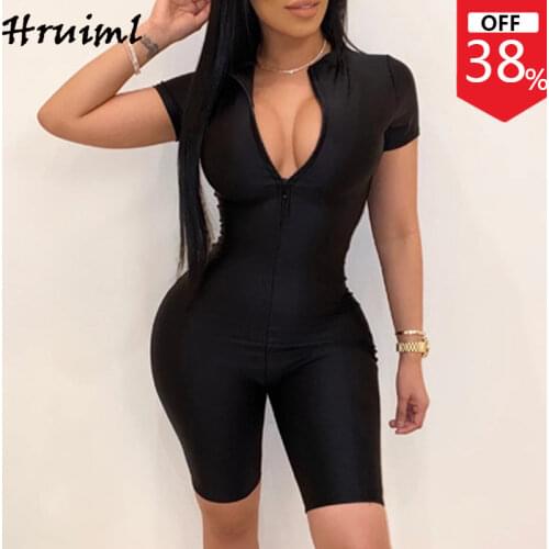 Wholesale Items Jumpsuit Women Short Sleeve Solid High Waist Plus Size Jumpsuits for Women 2021 Elegant Sport Zipper Rompers