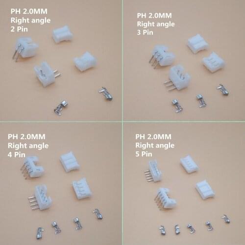 100 Set PH2.0 Connector 2.0mm Right Angle 2/3/4/5/6/7/8/9/10P ( Pin Header + Housing + Terminal )