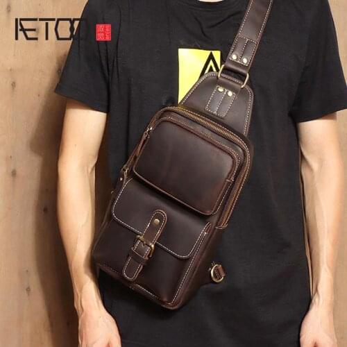 AETOO New Crazy Horse Leather Chest Bag Large-capacity Multifunctional Single Shoulder Messenger Bag Personalized Casual Leather