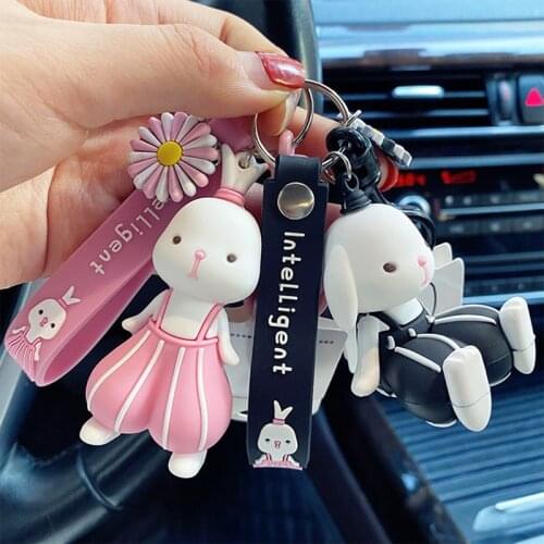 Creative Cartoon Daisy Rabbit Doll Keychain Cute Women Couple Car Key Chain Backpack Hanging Resin Keyring Gift