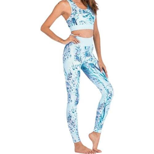 Summer Women Yoga Set Flower Printed Slim Sleeveless Vest +Long Pants Breathable Casual Yoga Sportwear Suits