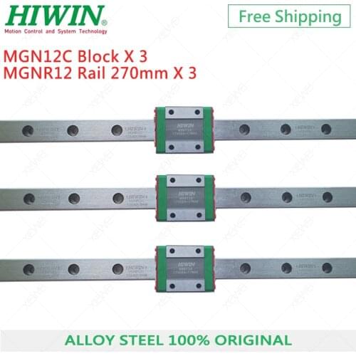 Free Shipping alloy steel 3pcs Original HIWIN MGN12 linear guide rail 270mm + 3pcs MGN12C slide blocks for 3D Printer S1 S2 S3