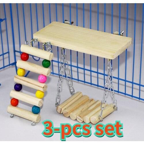 Small, Medium and Large Parrot Toy Chinchilla Squirrel Dutch Pig 3-pcs Set Hamster Pet Parrot Springboard Ladder Birdcage