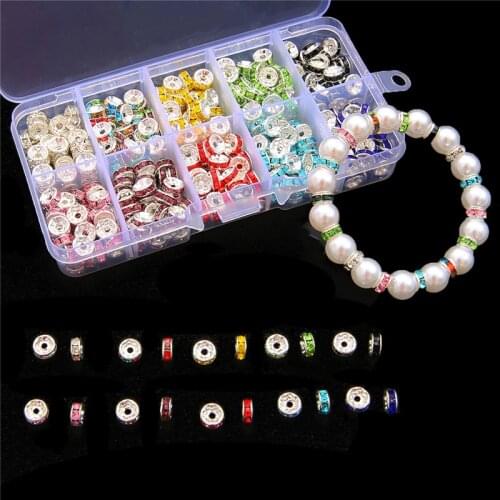 Metal Crystal Rhinestone Rondelles Loose Spacer Beads Kit for Bracelet Necklace Earring DIY Jewelry Making Box Accessories