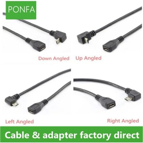 Micro USB 2.0 5Pin Male to Female to Extension connector Adapter Long plug Connector 90 Degree Right & Left & Up & Down Angled