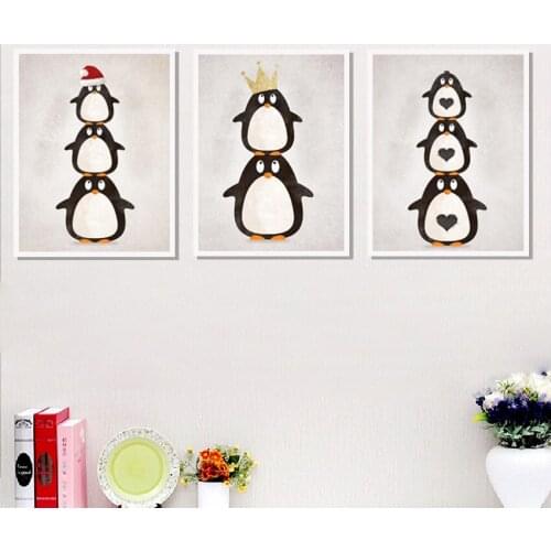 3PCS Cute And Funny Penguin Waterproof Ink Painting Frameless Canvas Painting Home Living Room Child Room Decoration Painting