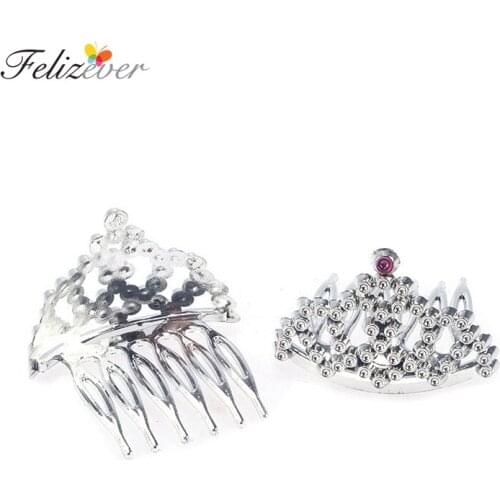 6PCS Silver Princess Crown Hair Comb Mini Tiara Hair Clip For Kids Princess Party Favors Girl Birthday Party Cupcake Toppers