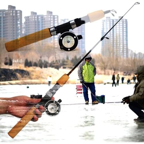 Winter Pesca Ice Fishing 60 80 100CM Mini Telescopic Rod Portable Carbon Fiber Spinning Shrimp Pole Combo Metal Fishing Reels