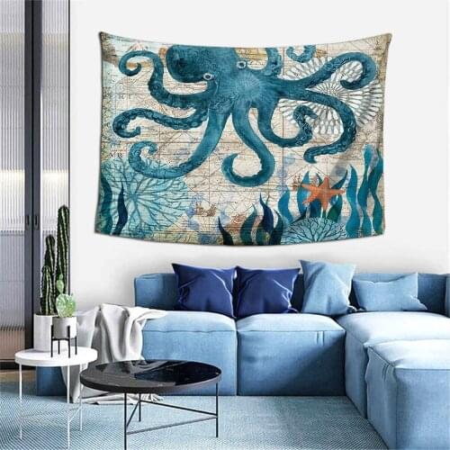 Marine Life Tapestry Whale Painting Printed Wall Hanging Carpet Mat Home Decorative Tapestries Aesthetic Modern Boho Tapestry