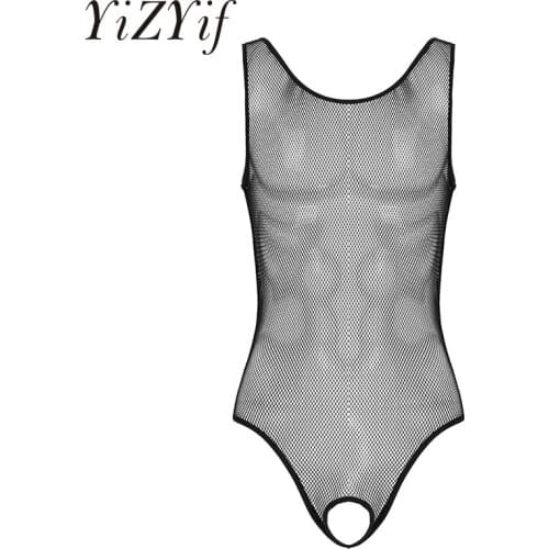 Mens Fishnet Bodysuit Jumpsuit Sexy Lingerie Clothing Sleepwear Hollow Out Open Crotch Gay Sexy Underwear Sissy Nightwear 2020