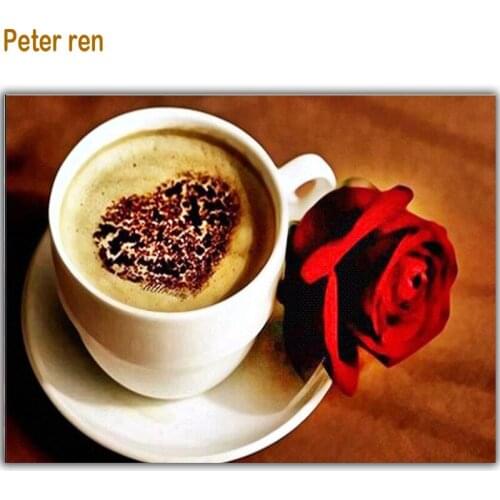 Peter ren DIY diamond painting Cross stitch kit Square mosaic Diamond embroidery Coffee rose Full rhinestones Crafts Needlework