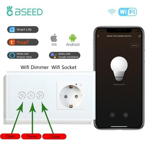 BSEED Wall Light Switches Dimmer Switches Wifi Switch With Smart Sockets EU Standard 16A Google Alexa Tuya App Control
