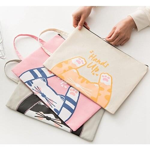 NEW Cute and Kawaii Cat A4 Portable File Holder File Bag Zipper Storage Bag Kawaii Pencil Bag School Office Supplies Pencil Case
