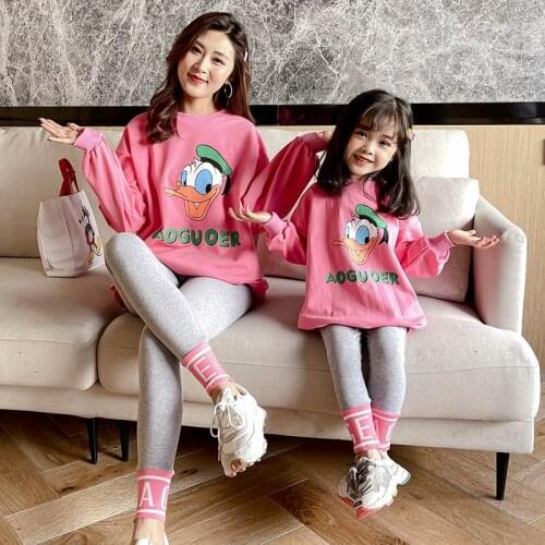 New Cartoon Family Clothes Set Mum and Me Cute Sweater and Leggings Set Women Casual Sports Suit Family Matching Clothes Set