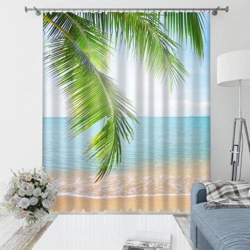 Nature scenery blue beach curtain Thick shading soundproof windproof curtain 3d curtains