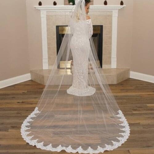 Simple 3 M Length Bridal Veil Lace Edge Long Cathedral Tulle Wedding Veil With Comb Wedding Accessories