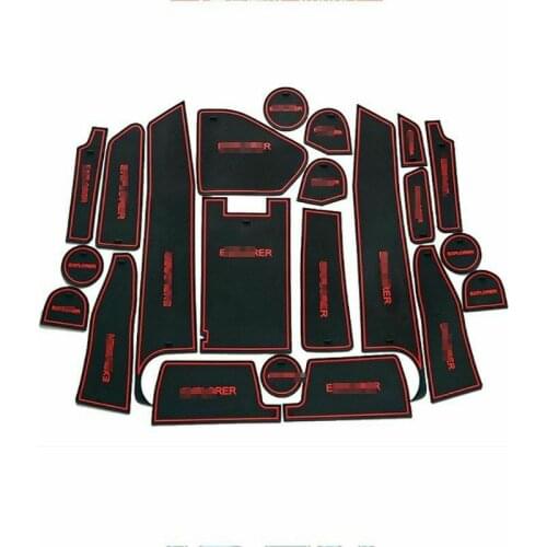 For Ford Explorer 13-2015 Non-slip Interior Door Cup Holder Rubber Mats Red Line