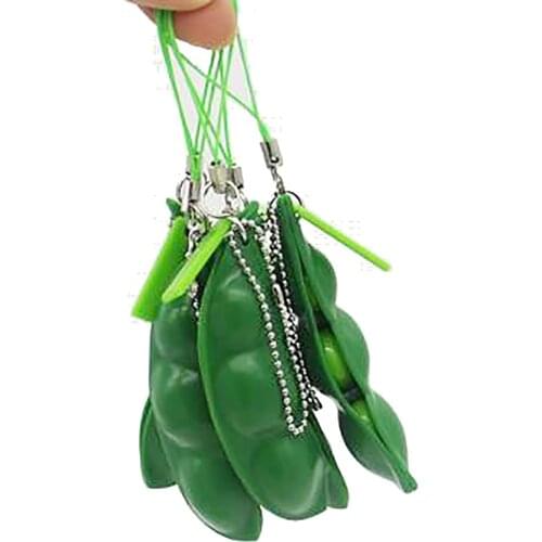 1PCS Rubber Relaxer Keychain Squeeze Peas Bean Keychain Anti Stress Toy Decompression