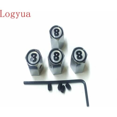 Sliver Anti-theft Style Black No.8 Logo Car Badge Wheel Tire Valve Cap Tyre Dust Caps For Number 8 Cars 8pcs = 2 set