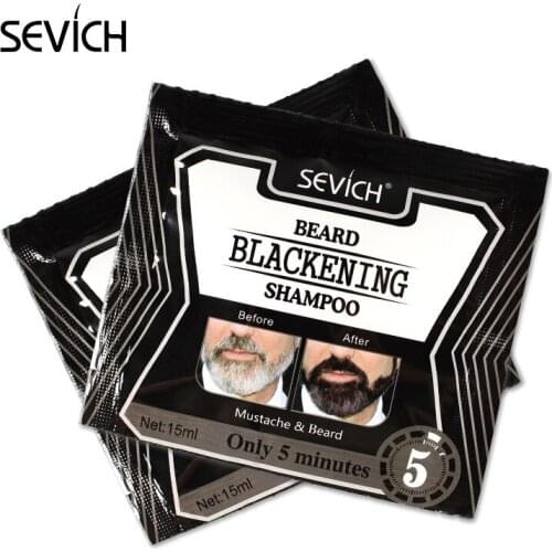 Sevich 5Mins Blackening Beard Shampoo Dye Beard Into Black 15ml Herb Natural Faster Blackening Beard Coloring Grey Removal TSLM2