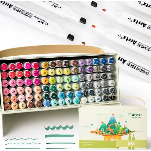 90 Colors Alcohol Markers, Arrtx ALP Marker Pen Dual Tips Drawing Pen for Portrait Illustration Suitable for Beginners & Artist