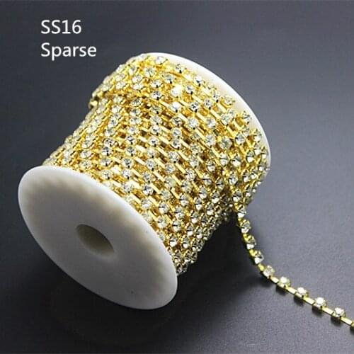 Ss16 sparse rhinestone cup chain,clear shinning rhinestones gold metal base,10 yards/roll/lot,15006A