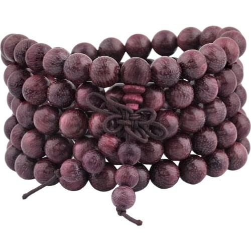 SUNYIK 8mm Violet Wood 108 Tibetan Buddhism Meditation Prayer Beads Necklace Mala Beads Bracelet