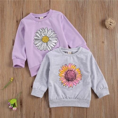 Children Baby Daisy Sweatshirts Round Collar Long Sleeve Autumn Floral Pullovers Hoodies for Girls