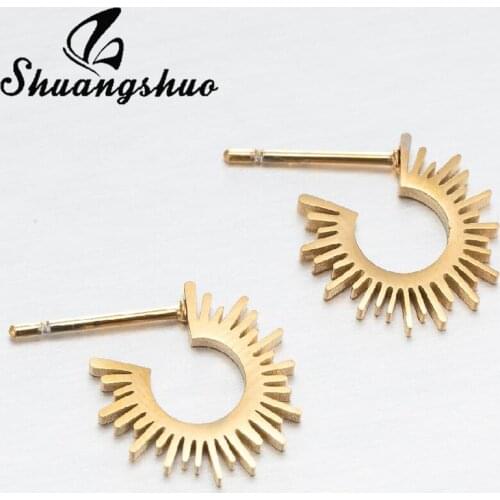 Shuangshuo Vintage Stainless Steel Spike Sunshine Shape Open Round Circle Earrings Bohemian Jewelry for Women Friendship Gift