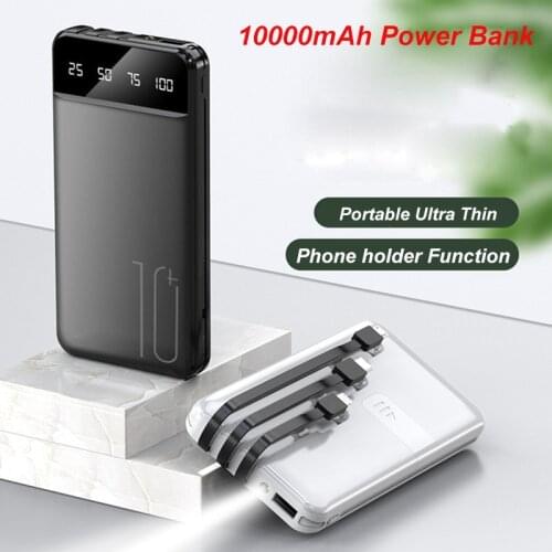 10000mAh Portable Ultra Thin Power Bank With USB TYPE C Cable LED Flashlight Digital Display Powerbank For iPhone 12 11 Pro Max