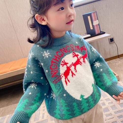 New Christmas Sweaters For Baby Girl Cartoon Elk Printed Knitted Thickening Warm Sweater Children Pullover For Winter Autumn