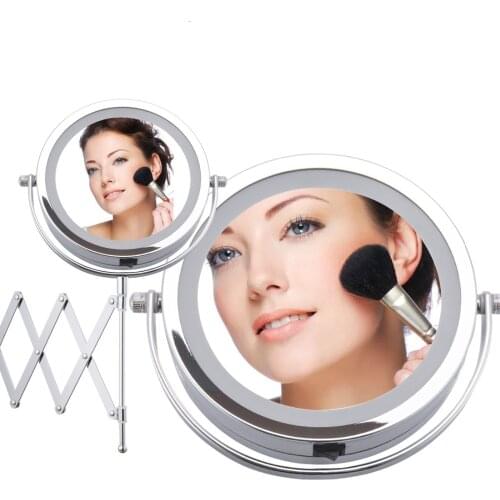 Cosmetic Mirror 3X/5X/10X 2-face Folding Arm Extend Illuminated Magnifying Mirror with Light Makeup Bathroom Mirrors