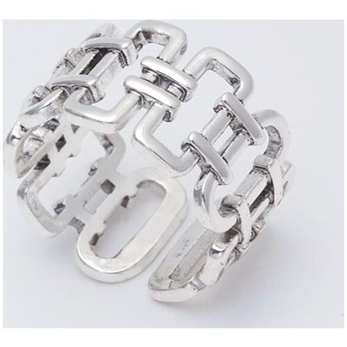Sole Memory Geometric Hollow Mini Chain 925 Sterling Silver Female Resizable Opening Rings SRI653