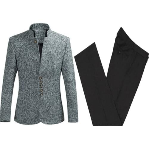 Winter Fashion Dark Gray Single Row Four Button 2 Piece Mens Suit Suits For Groom Best Man Business And Dinner(Jacket+Pants)