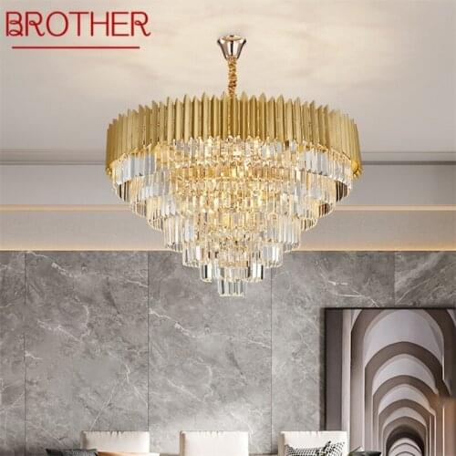 BROTHER Gold Chandelier Postmodern Crystal Pendant Lamp Home LED Light Fixture for Living Dining Room