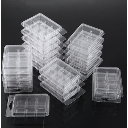 20pcs/pack Clear Wax Melt Molds 6 Cell Plastic Clamshell Packaging Molds 2.4 Oz Capacity Cube Wax Melt Soap Containers Box