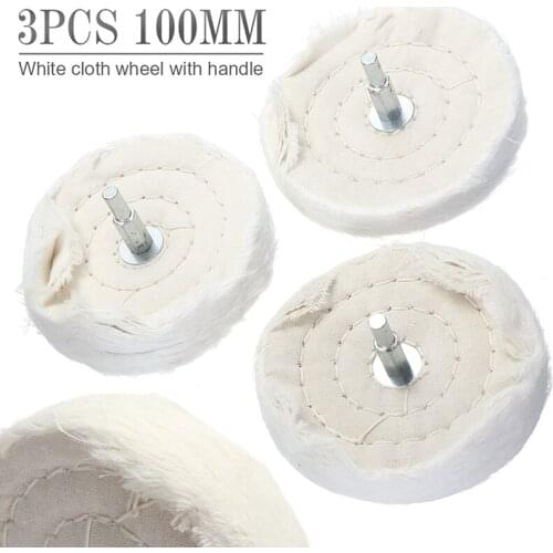 3pcs Car Auto Cotton Cloth Polishing Wheel Sanding Discs 4" 100mm With Rod for Metal Cleaning Parts Tool Accessories Parts