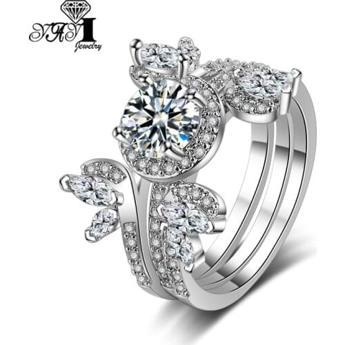 3pcs YaYI Fine Jewelry Fashion Princess Cut 8*8mm White Cubic Zirconia Silver Color Engagement Wedding Party Couples Rings