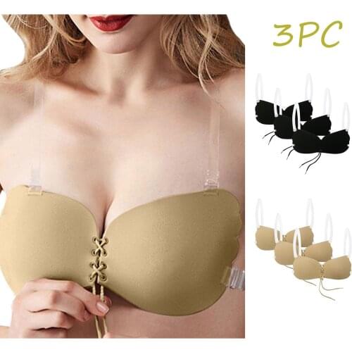 3PCS Women Sexy Transparent Invisibility Strap And Shoulder Straps With Non-Slip Placket Bra Underwear Chest Front Lace Up Bras