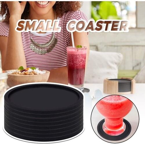 8pcs Thicken Silicone Coaster Non-slip Heat Insulation Table Mat Black Round Placemat For Cafe Bar Dining Table Placemats 10cm