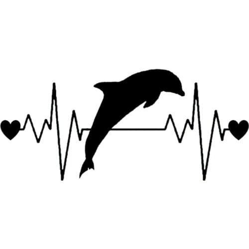 Car Stickers Decor Motorcycle Decals Cute Dolphin Heartbeat Lifeline Decorative Accessories Creative Waterproof PVC, 14cm*7cm