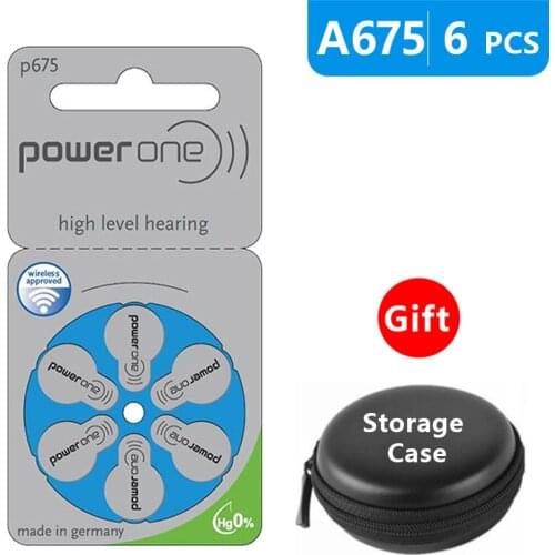 Hearing Aid Batteries Size 675 za Power one,Pack of 6,Blue Tab PR44 1.45V Type A675 Zinc Air Battery p675 with Storage Case Box