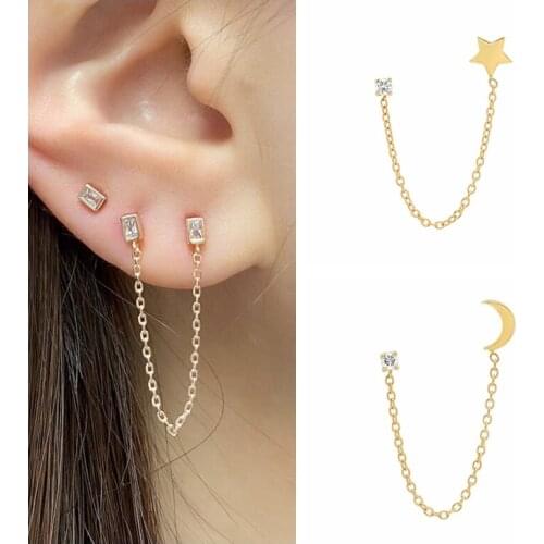 BOAKO S925 Silver Earring For Women 2021 Trend Moon Star Chain Stud Earrings Zircon Jewelry Gifts Pendiente Plata 925 Brincos CZ