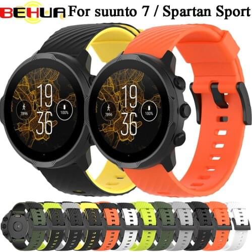 BEHUA Bracelet For Suunto 7/9 Spartan Sport Wrist HR Baro D5 Replacement Wristband Fossil Q Mens Soft Silicone Watch Strap Band