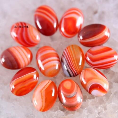 BUYERSHOME 5Pcs 15x20MM Natural Orange red Veins Onyx No Drilled Hole Oval Cabochon CAB Bead For DIY Jewelry Making Ring K1532
