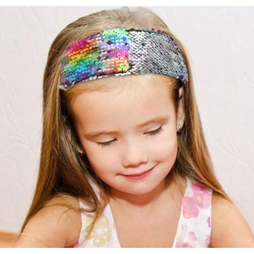 Double-sided Headbands For Girls Color Change Baby Hair Band Sequins Kids Turban Princess Accessories Rainbow Turban Children