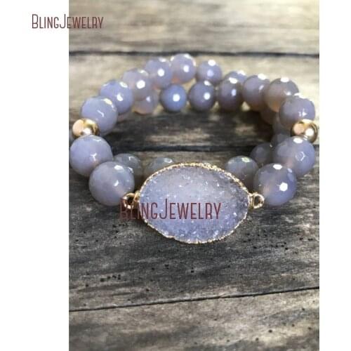 Druzy Stretch Bracelet Gray Agates Bracelet Beaded Wrap Bracelet BM21020